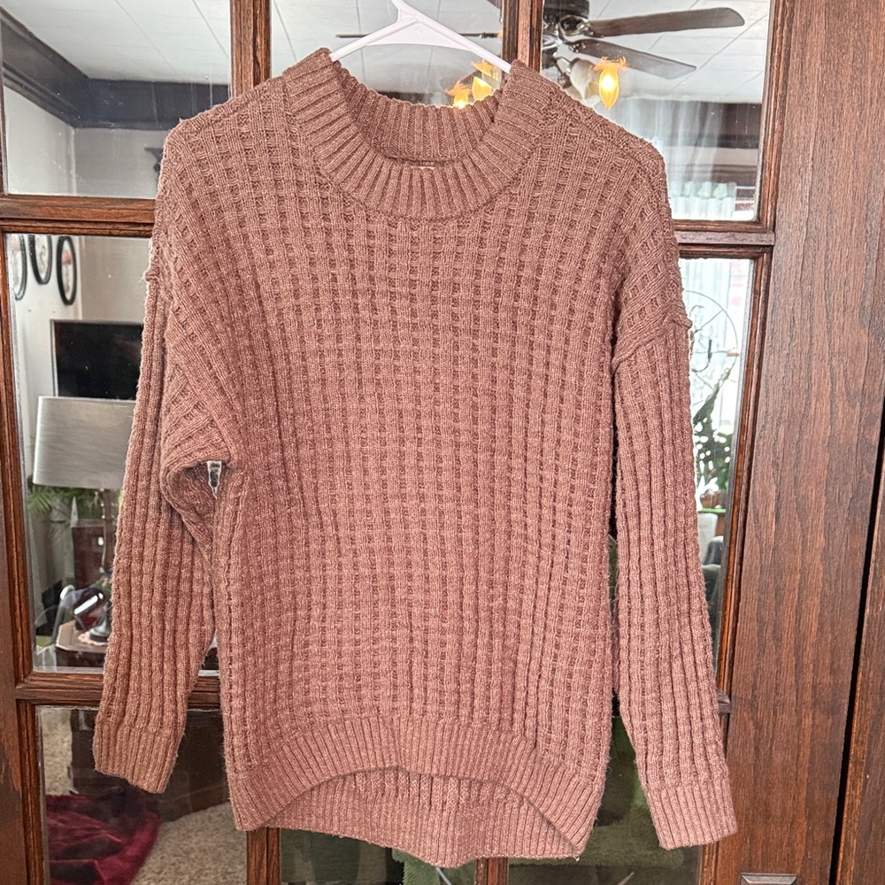 SO Goods For Life Womens Small Clay Brown Textured Waffle Knit Pullover Sweater‎